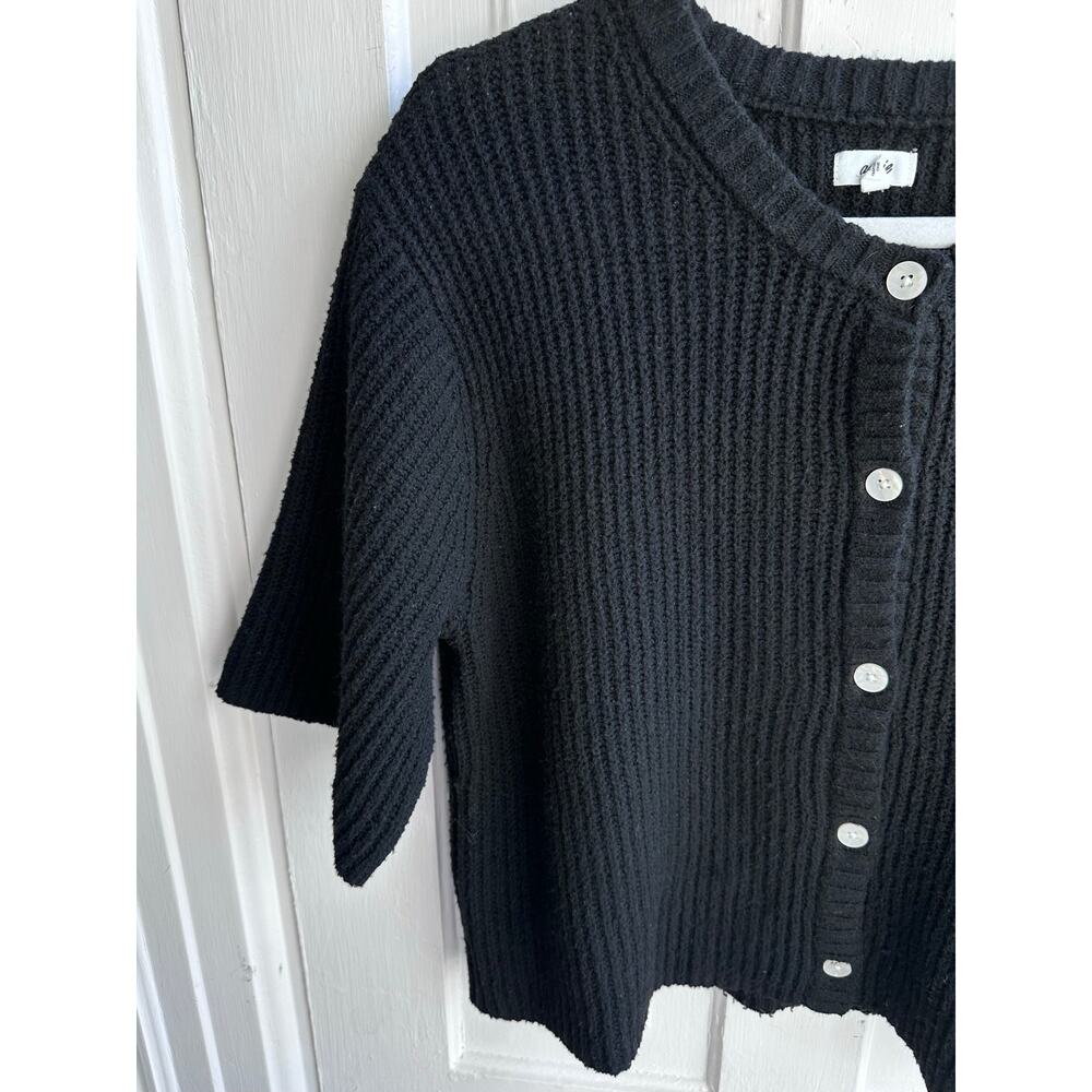 Aerie Black Ribbed Cropped Cardigan | Button Front Short Sleeve Sweater - Picture 5 of 8